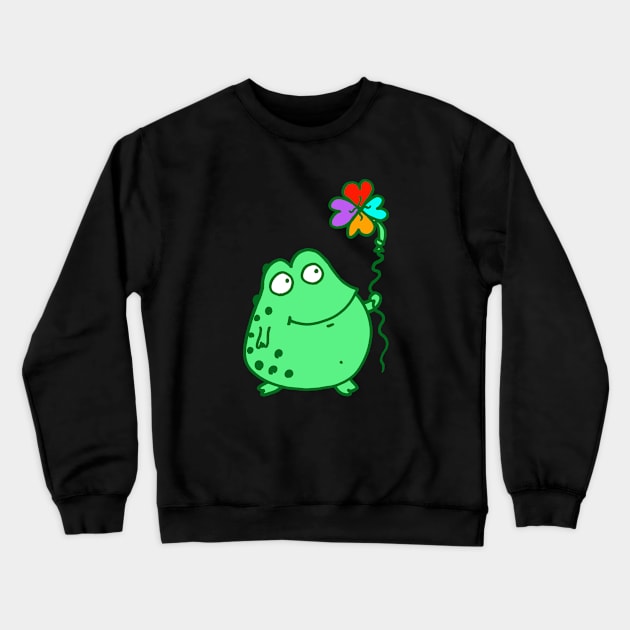 Frog holding rainbow clover balloon! Crewneck Sweatshirt by witterworks